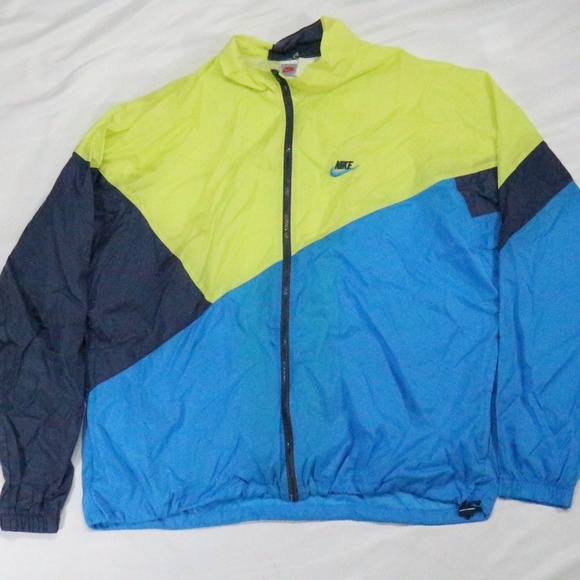 VTG 80s NIKE Lime/Blue Colorblock Windbreaker Sz XL Men